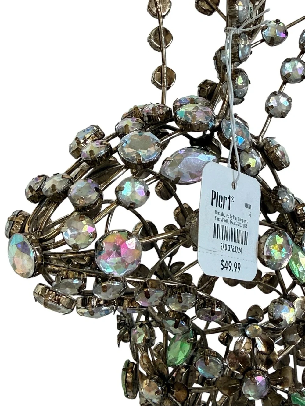 Pier 1 Jeweled Easter Bunny Rabbit Metal Wire Gems Crystals Pink Green New